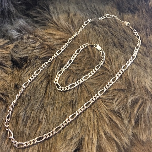 Silver tone figaro necklace and bracelet set - Picture 7 of 8